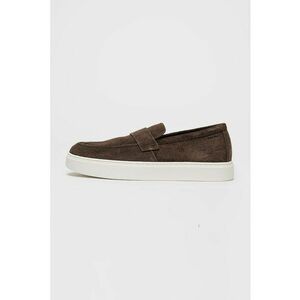 Pantofi loafer din piele intoarsa cu varf rotund - Maro inchis imagine
