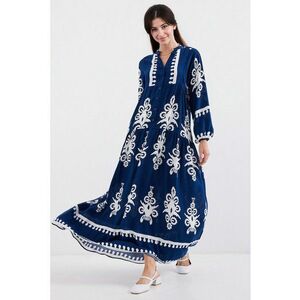 Rochie maxi - HiCCUP - imprimeu - decolteu in V - albastru - Albastru inchis imagine