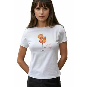 Tricou dama guler rotund - imprimeu - Portocaliu imagine