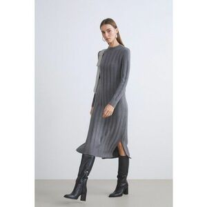 Rochie din tricot cu slituri laterale - Gri antracit melange imagine