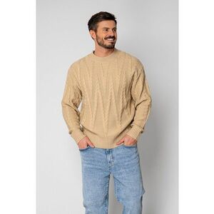 Pulover din mix de lana cu model tricotat Beige 19048 - Bej imagine