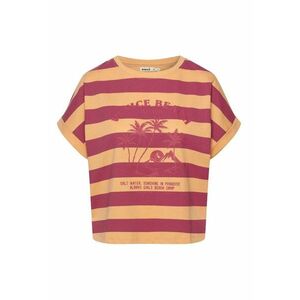 Tricou dama portocaliu cu dungi - bumbac - Portocaliu/Mov imagine