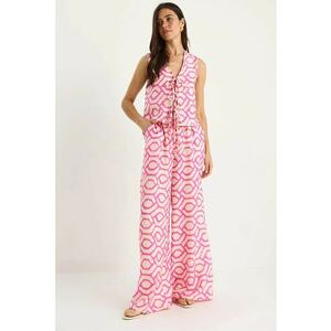 Set doua piese - tunica lunga cu decolteu in V geometric si pantaloni lati - viscoza-nailon imagine