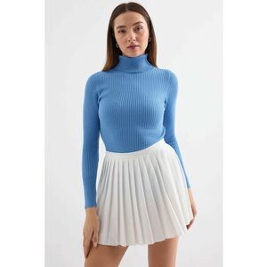 Pulover dama HiCCUP - texturat - guler inalt - albastru - tricot acrilic imagine