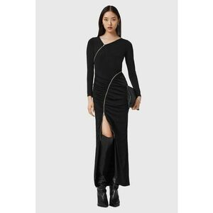 Rochie lunga cu fronseuri si slit frontal - Negru imagine