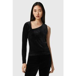 Bluza de catifea cu decolteu pe un umar - Negru imagine