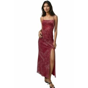 Rochie midi cu guler patrat și imprimeu roșu - Multicolor imagine