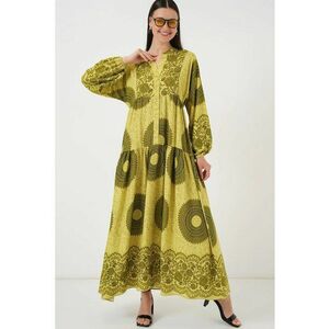 Rochie maxi HiCCUP - decolteu in V - cu viscoza - Verde masliniu imagine