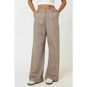 Pantaloni dama - largi plisati - talie inalta - poliester-viscoza - Natural imagine