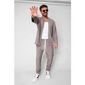 Set Long Tulum Jacheta tip kimono si pantalon Premium Edition Taupe 19173 - Bej imagine