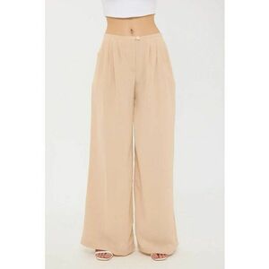 Pantaloni dama - largi plisati - croiala lejera - poliester - Bej Natural imagine