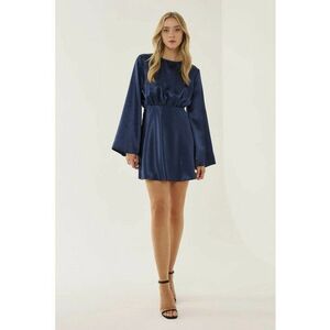 Rochie mini - satin - Albastru marin imagine