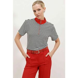 Tricou dama - HiCCUP - cu guler cu fermoar -dungi - multicolor - viscoza/ lycra - Rosu imagine