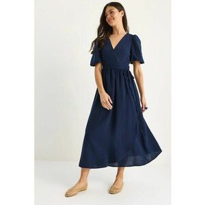 Rochie midi dama - HiCCUP - bumbac - decolteu in V - Albastru marin imagine