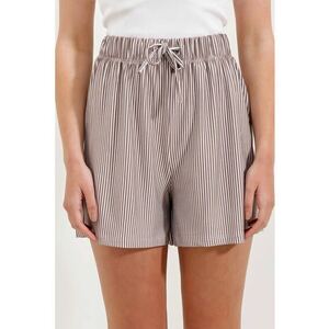 Pantaloni scurti dama - HiCCUP - din viscoza cu dungi - croiala relaxata - maro - Maro imagine