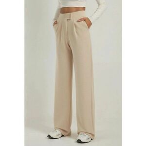 Pantaloni dama - Palazzo - talie inalta - textil - bej - Bej Natural imagine