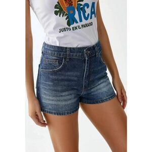 Pantaloni scurti denim - talie inalta - denim - Albastru imagine