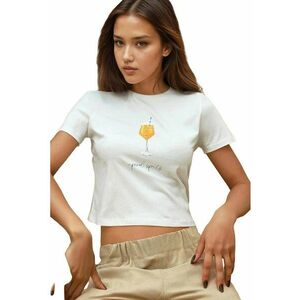 Tricou dama scurt - imprimat - alb - bumbac - Alb imagine