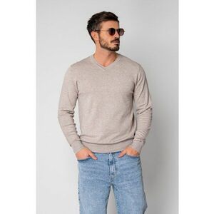 Pulover cu V cut Taupe 19086 - Bej imagine