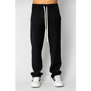 Pantalon lung cu snur alb Black 19069 - Negru imagine