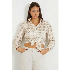 Camasa crop cu imprimeu geometric - Alb/Maro imagine