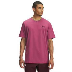 Tricou cu imprimeu logo discret si decolteu la baza gatului - Fucsia imagine