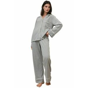Set pijamale dama - bumbac/jerseu - guler elegant - gri imagine