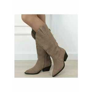 Cizme kaki din piele naturala cu toc comod 6396 113 18669 - Kaki imagine