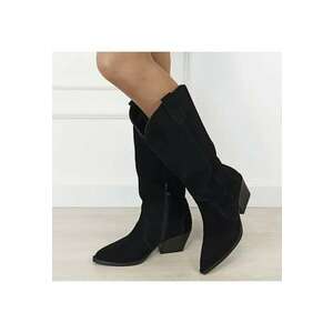 Cizme negre din piele naturala cu toc comod 6396 113 18663 - Negru imagine