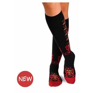 Sosete dama lungi 3/4 din bumbac cu motive traditionale romanesti Negru imagine