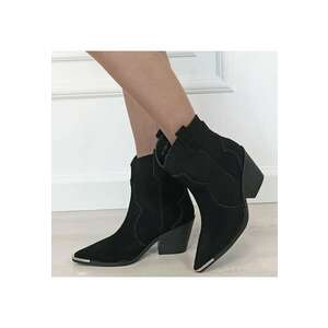 Cizme scurte negre din piele naturala cu toc comod 6397 114 18657 - Negru imagine