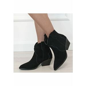 Botine negre din piele naturala cu toc comod 6338 114 18639 - Negru imagine