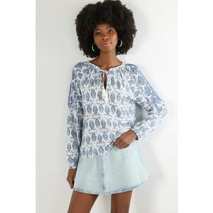 Bluza-tunica cu motive orientale - Alb/Albastru imagine