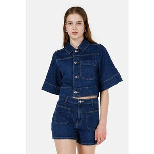 Jacheta crop din denim cu maneci scurte - Bleumarin imagine