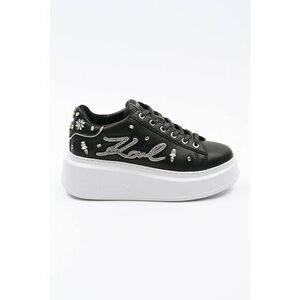 Pantofi sport wedge de piele cu strasuri - Negru/Argintiu imagine