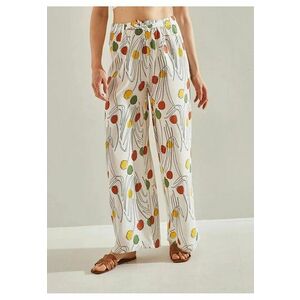Pantaloni dama - lungi cu imprimeu - talie elastica - multicolor - in si viscoza imagine