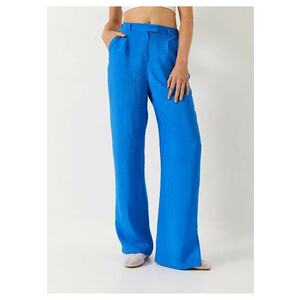 Pantaloni dama - Palazzo - cu buzunare - albastru - poliester-bumbac imagine