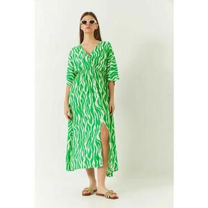 Rochie maxi decolteu in V - imprimeu floral - poliester-elastan - Verde - imagine