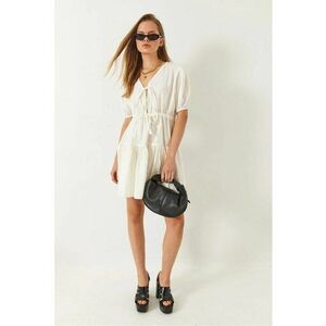 Rochie mini - HiCCUP - decolteu in V - funda - bej - poliester-bumbac imagine
