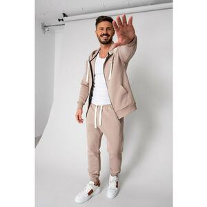 Set Rock hanorac cu fermoar si pantalon conic Taupe 18653 - Bej imagine