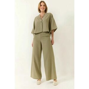 Set doua piese - tunica cu decolteu in V si pantaloni largi - verde - viscoza - Verde salvie imagine