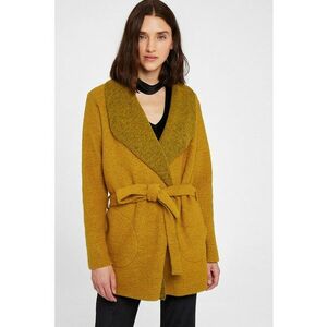 Cardigan din amestec de lana cu un cordon in talie - Galben mustar imagine