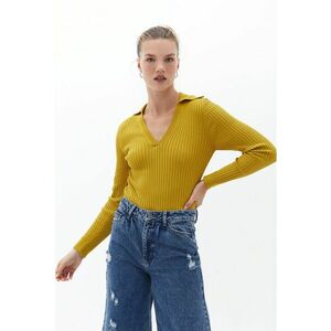 Pulover cu guler cu deschidere ampla - Galben mustar imagine