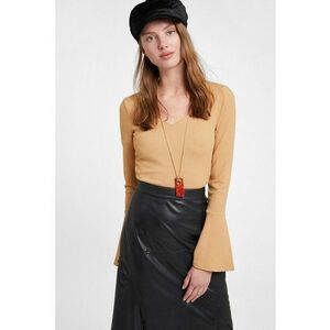 Bluza texturata cu maneci clopot - Maro nisip imagine