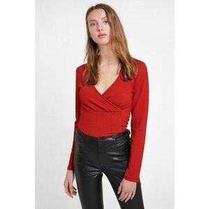 Bluza crop cu decolteu cache-coeur - Rosu imagine