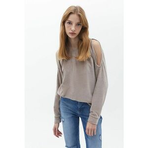Bluza de trening cu umeri decupati - Maro taupe imagine