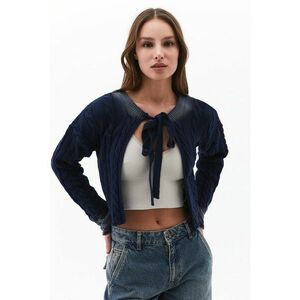 Pulover crop cu aspect 2-In-1 si torsade - Bleumarin imagine