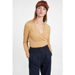 Bluza crop cu decolteu cache-coeur - Maro nisip imagine