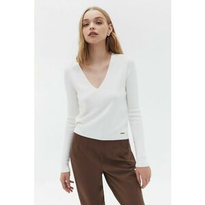 Pulover uni cu decolteu in V - Alb imagine