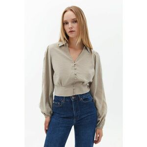 Camasa crop din amestec de modal - Maro taupe imagine